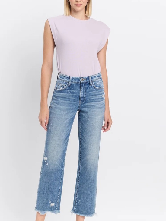 Vervet Denim - Vervet High-Rise Cropped Straight -Leg Jeans Raw Hem Med. Wash Size 28